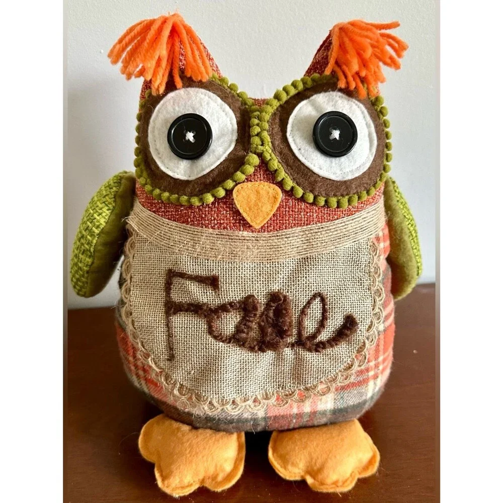 10” Fall Fest Owl Plush Decor – Autumn Harvest Weighted Stuffed Animal Decor